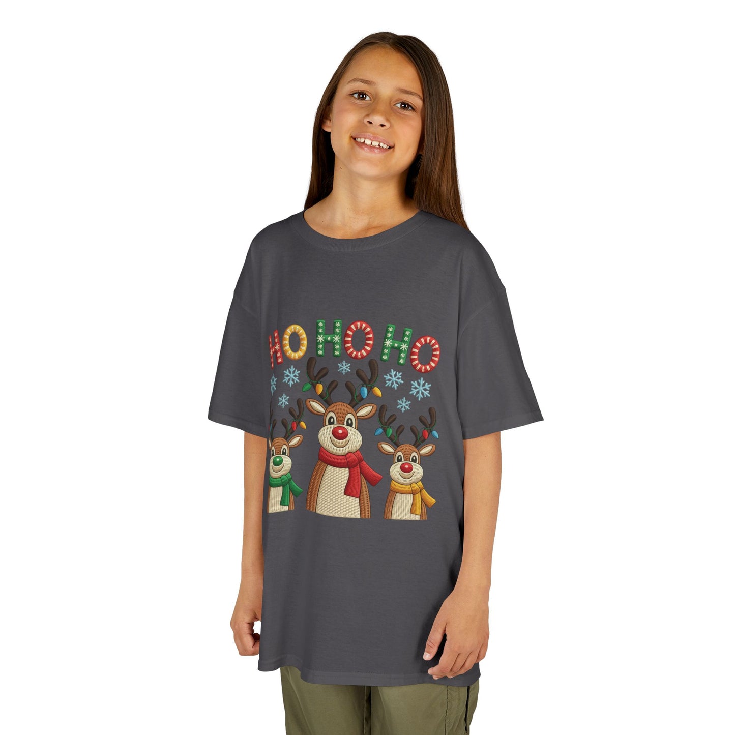 Ho Ho Ho Reindeer T-Shirt for Girl, Cute Christmas Kids Holiday Tee