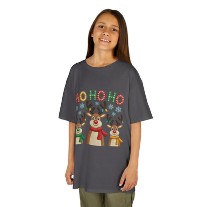 Ho Ho Ho Reindeer T-Shirt for Girl, Cute Christmas Kids Holiday Tee