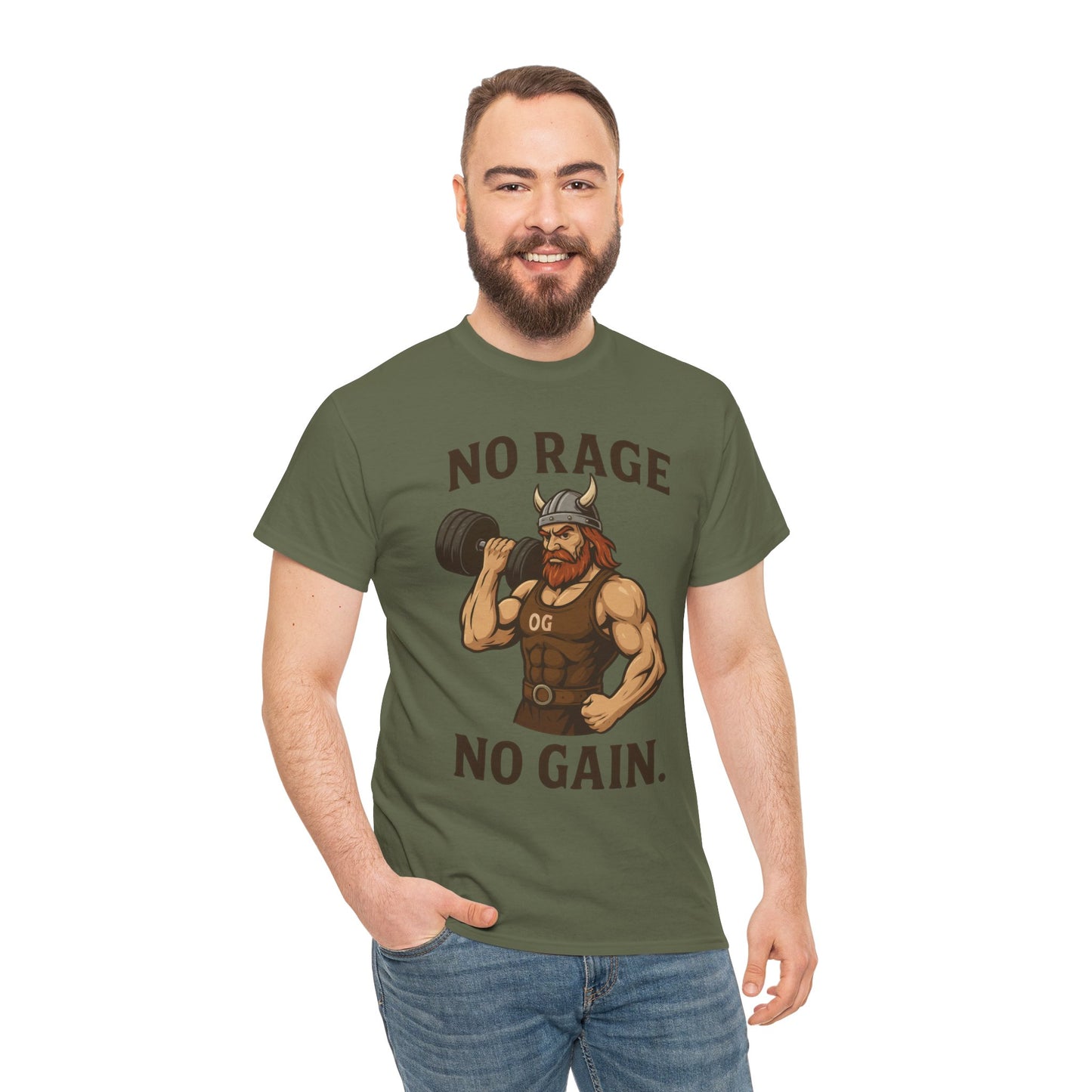 No Rage No Gain Viking Gym Shirt, Funny Muscle Workout Tee, Barbarian Fitness T-Shirt for Men, Powerlifting Humor Shirt, Viking Lifting Gift