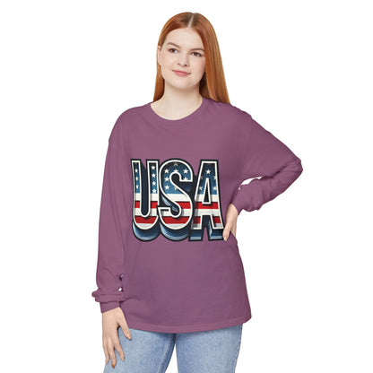 Patriotic Long Sleeve  Unisex  T-Shirt, USA Design, Unisex Tee for Independence Day, Memorial Day, Family Celebrations, Casual Wear