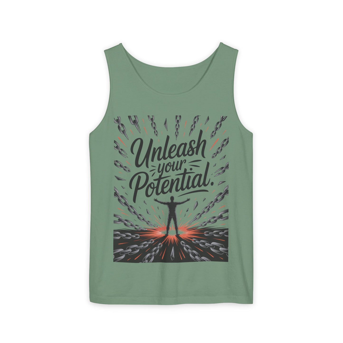Men's Motivational Tank Top, "Unleash Your Potential" Graphic, Inspirational Gym Wear, Fitness Apparel, Summer Top, Gift for Him