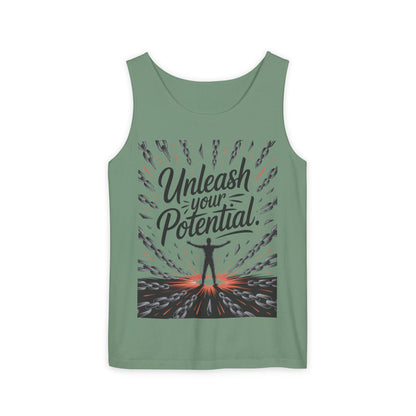 Men's Motivational Tank Top, "Unleash Your Potential" Graphic, Inspirational Gym Wear, Fitness Apparel, Summer Top, Gift for Him