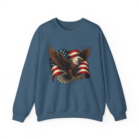 Patriotic Eagle Sweatshirt - Unisex Crewneck, USA Flag Apparel, Memorial Day, Veteran's Day, Independence Day, Gift for Patriots