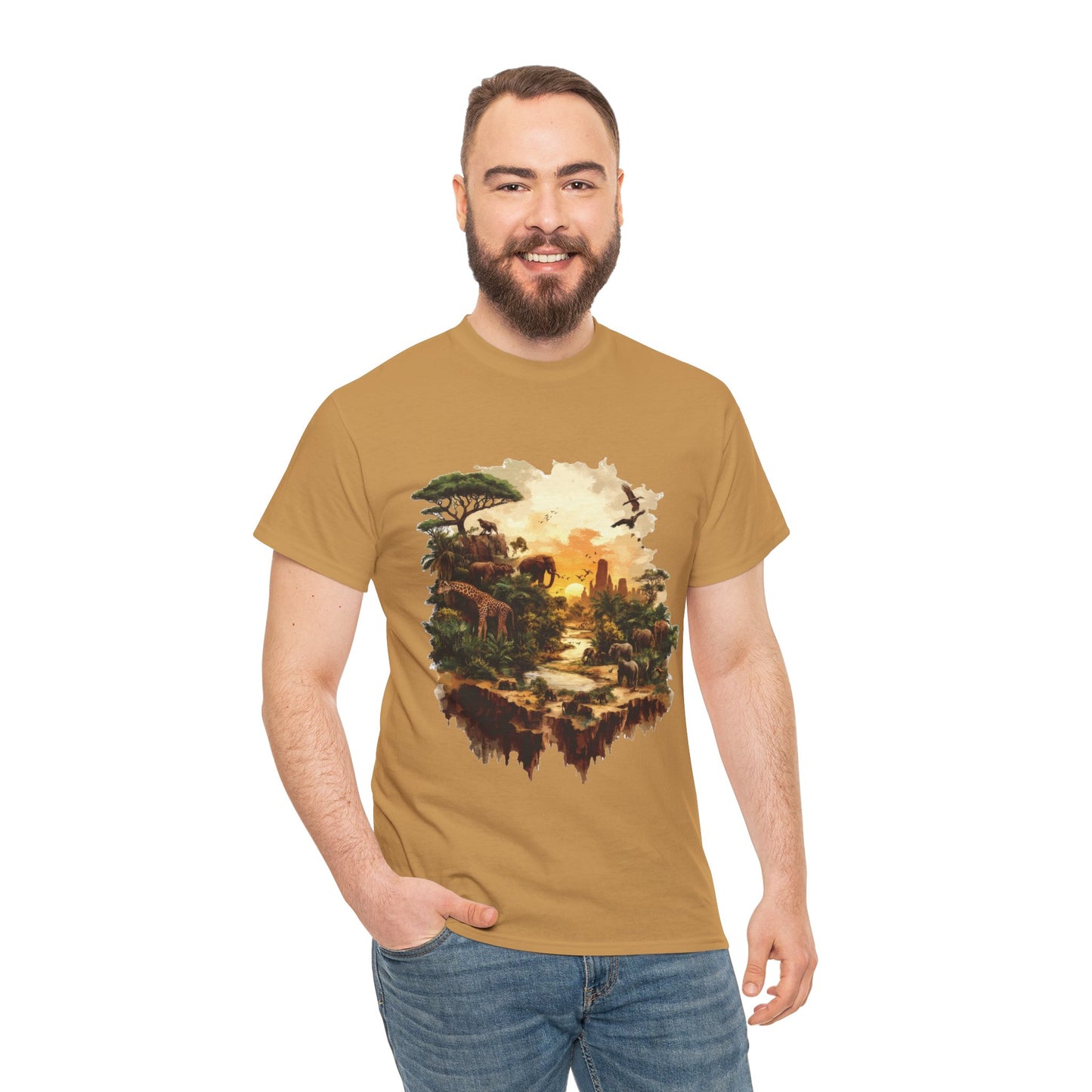Safari Sunset Animal Print T-Shirt, Jungle Wildlife Graphic Tee , African Nature Unisex Heavy Cotton Shirt, Gift for Nature Lovers