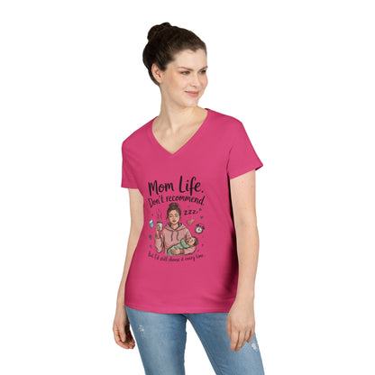 Mom Life V-Neck T-Shirt, Don't Recommend But I'd Choose It Every Time, New Mom Gift, Tired Mama Humor Tee, Baby Shower Gift, Funny Mom Shirt