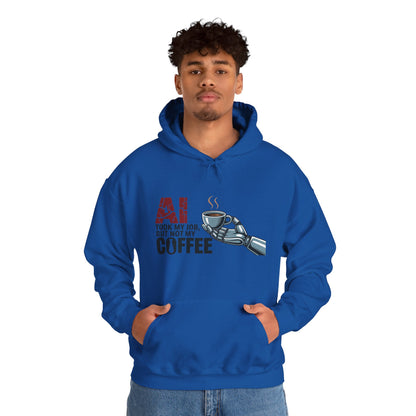AI Coffee Hoodie, Funny Robot Humor Pullover, Geek Job Joke Sweatshirt Gift, Men's Heavy Blend™ Hooded Sweatshirt, Sarcastic Work Shirt