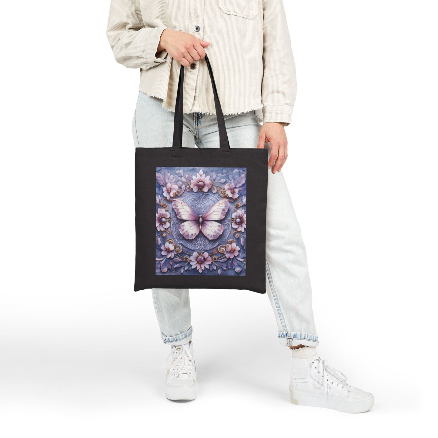 Butterfly Floral Cotton Canvas Tote Bag, Eco-Friendly Shopping, Gift for Her, Nature Lover, Reusable Bag, Boho Style