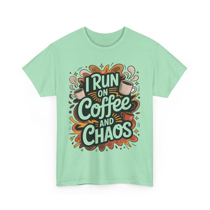 Funny Mens Coffee T-Shirt, I Run on Coffee and Chaos, Caffeinated Chaos Tee for Him, Perfect for Coffee Lovers, , Humor Tee