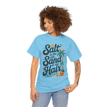 Salt in the Air Sand in My Hair Shirt, Beach Summer Vibes Graphic T-Shirt, Tropical Ocean Palm Design, Ocean-Themed Shirt, Gift Beach Lovers