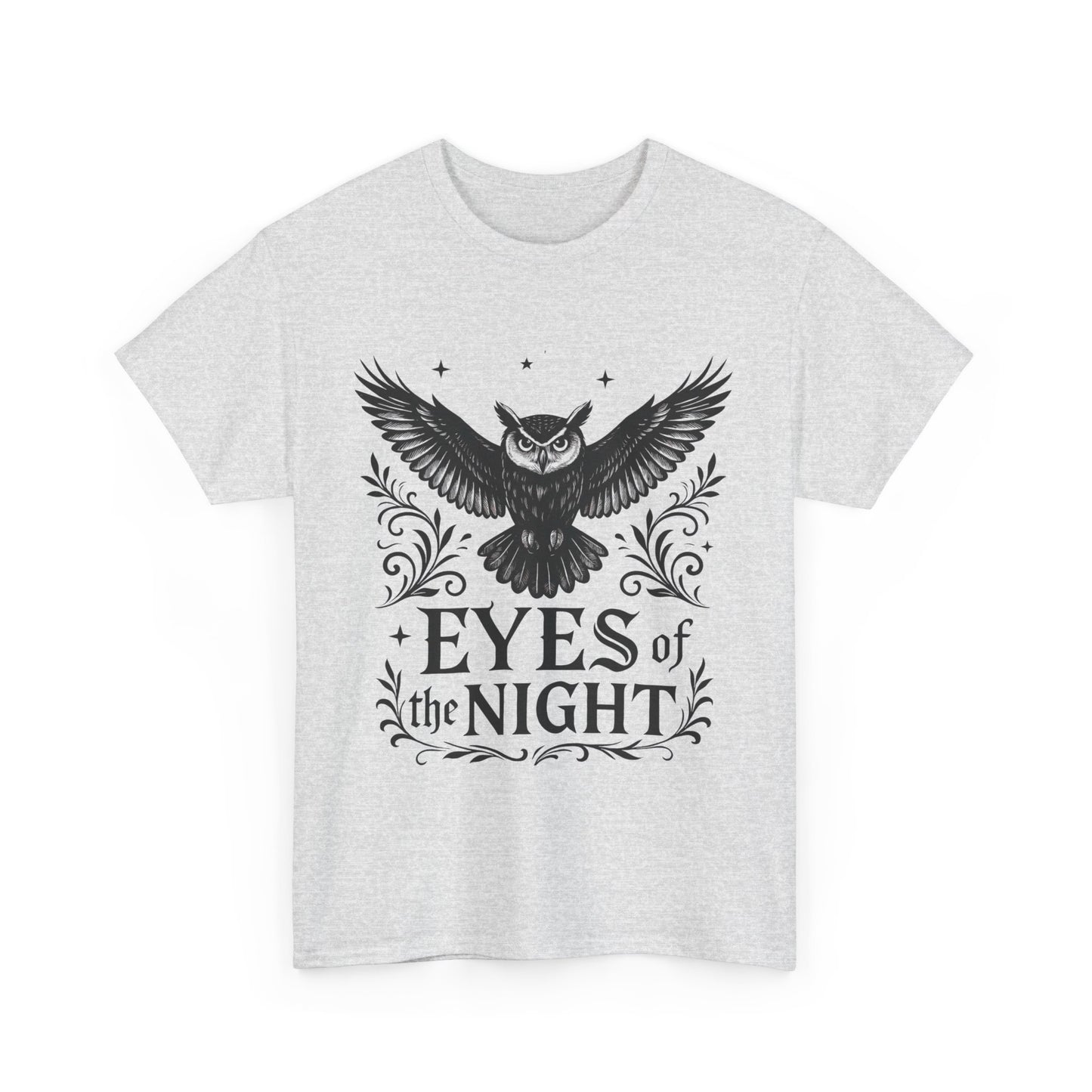 Cool Owl Graphic Unisex Heavy Cotton Tee, Flying Owl Art T-Shirt, Animal Print Tee, Gothic Bird Graphic Tee, Mens Gothic Style Shirt