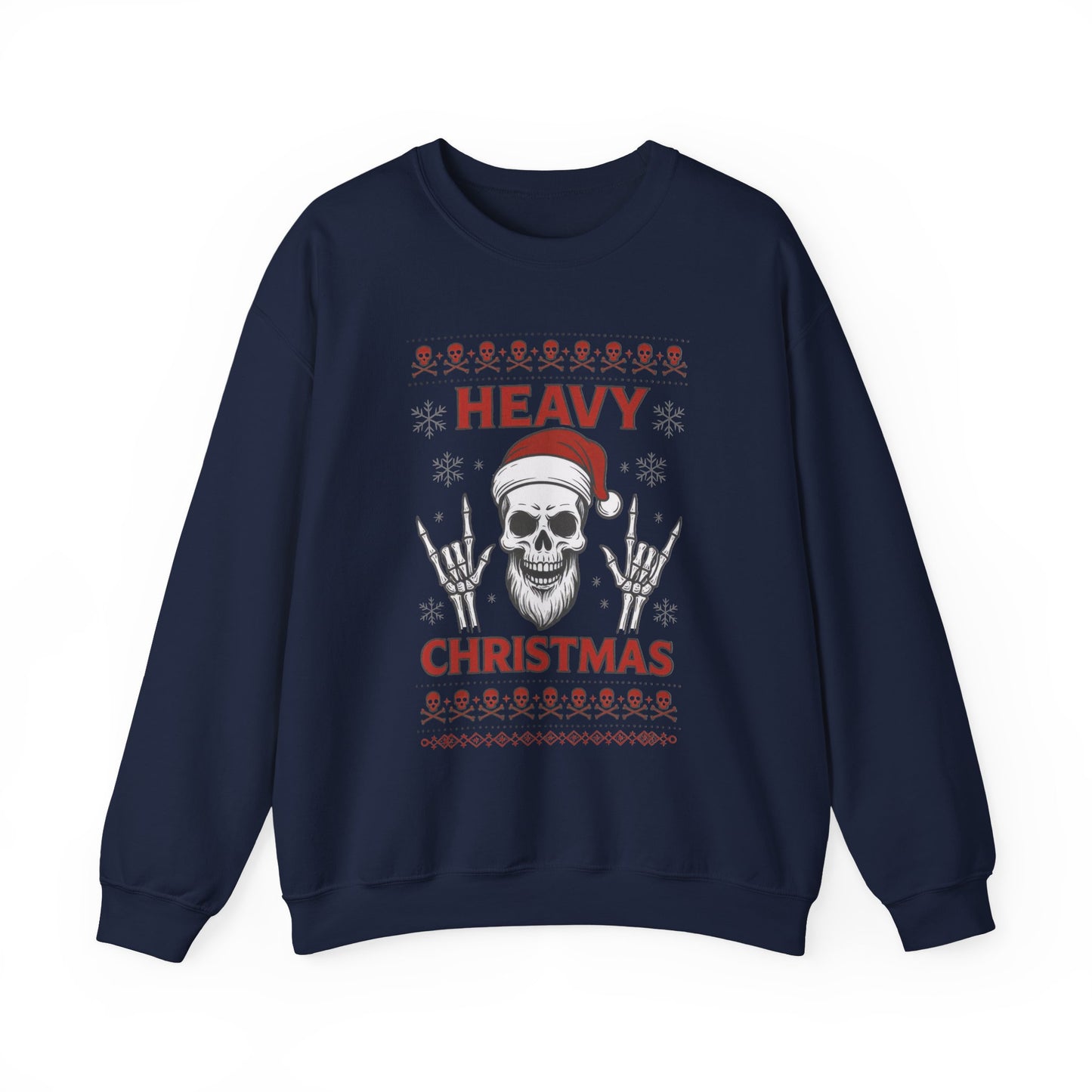 Heavy Christmas Sweatshirt, Metal Santa Skull Holiday Pullover for Men
