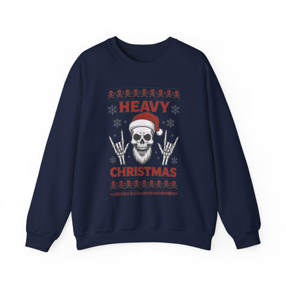 Heavy Christmas Sweatshirt, Metal Santa Skull Holiday Pullover for Men