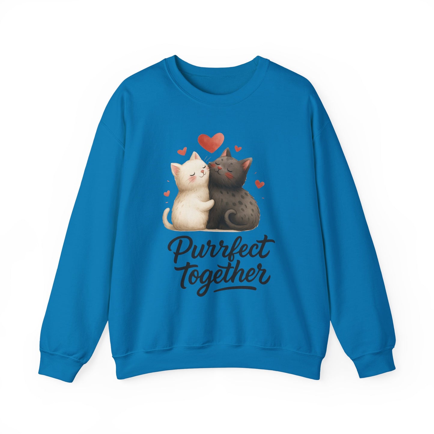 Cute Cat Couple Womens Sweatshirt, Purrfect Together Sweater, Gift for Cat Lovers, Cozy Crewneck for Valentine's Day, Animal Lover Apparel