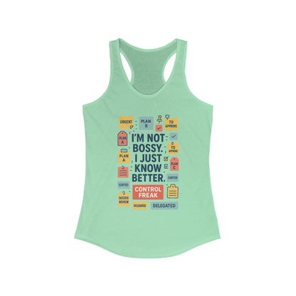 Control Freak Racerback Tank Top, Funny Women's Workout Shirt, Gift for Boss Ladies, Gym Apparel, Bold Sarcastic Tee for Her