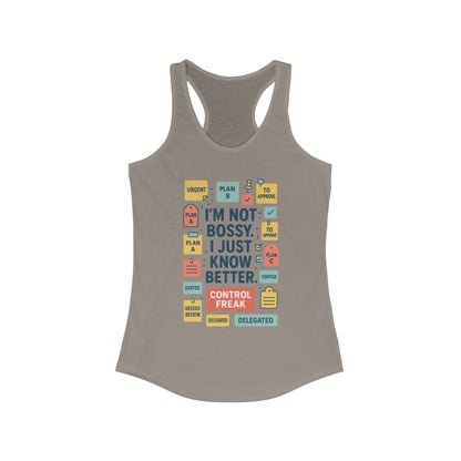 Control Freak Racerback Tank Top, Funny Women's Workout Shirt, Gift for Boss Ladies, Gym Apparel, Bold Sarcastic Tee for Her
