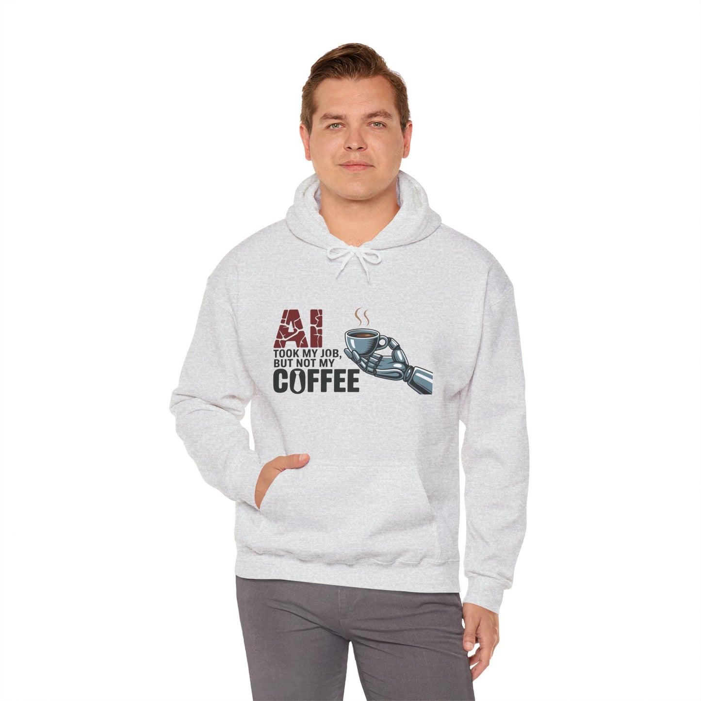 AI Coffee Hoodie, Funny Robot Humor Pullover, Geek Job Joke Sweatshirt Gift, Men's Heavy Blend™ Hooded Sweatshirt, Sarcastic Work Shirt