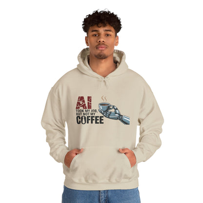 AI Coffee Hoodie, Funny Robot Humor Pullover, Geek Job Joke Sweatshirt Gift, Men's Heavy Blend™ Hooded Sweatshirt, Sarcastic Work Shirt