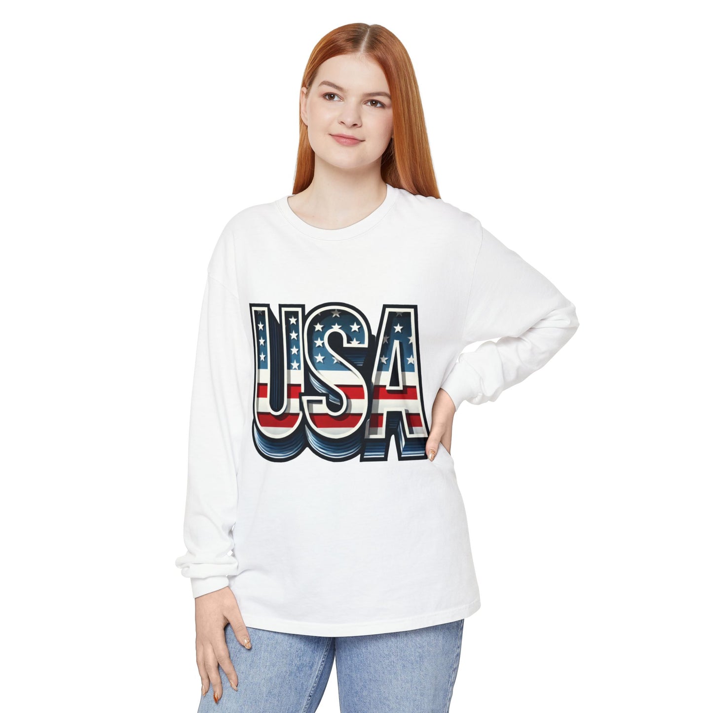 Patriotic Long Sleeve  Unisex  T-Shirt, USA Design, Unisex Tee for Independence Day, Memorial Day, Family Celebrations, Casual Wear