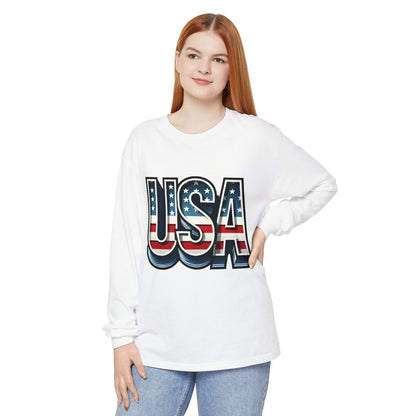 Patriotic Long Sleeve  Unisex  T-Shirt, USA Design, Unisex Tee for Independence Day, Memorial Day, Family Celebrations, Casual Wear