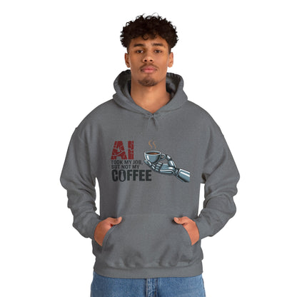 AI Coffee Hoodie, Funny Robot Humor Pullover, Geek Job Joke Sweatshirt Gift, Men's Heavy Blend™ Hooded Sweatshirt, Sarcastic Work Shirt