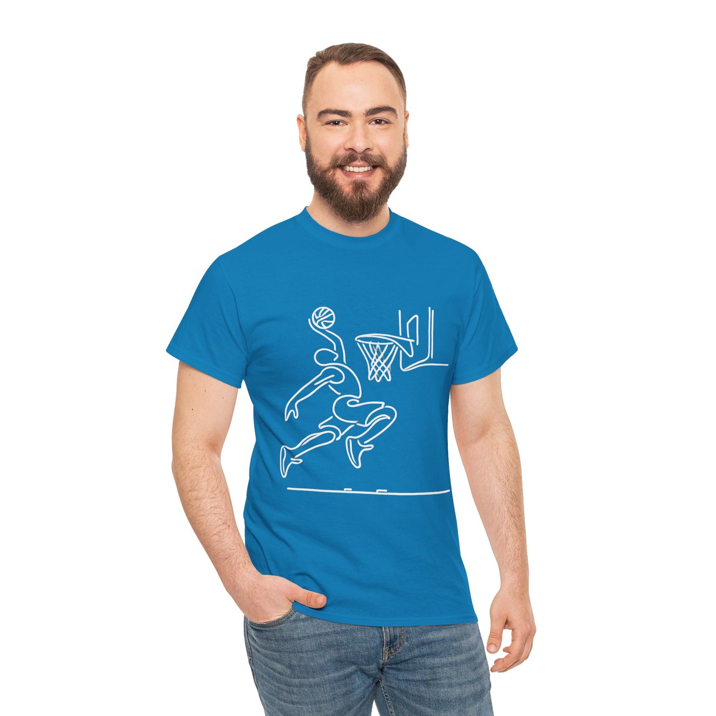 Basketball Slam Dunk Line Art Shirt, Unisex Heavy Cotton Tee, Sportswear, Gift for Athletes, Streetwear, Basketball Player T-Shirt