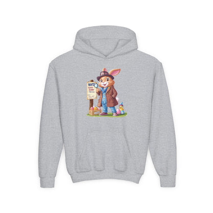 Detective Bunny Easter Hoodie for Kids - Fun Egg Hunt Youth Sweatshirt, Cute Spring Holiday Outfit, Cozy Hooded Gift for Boys & Girls
