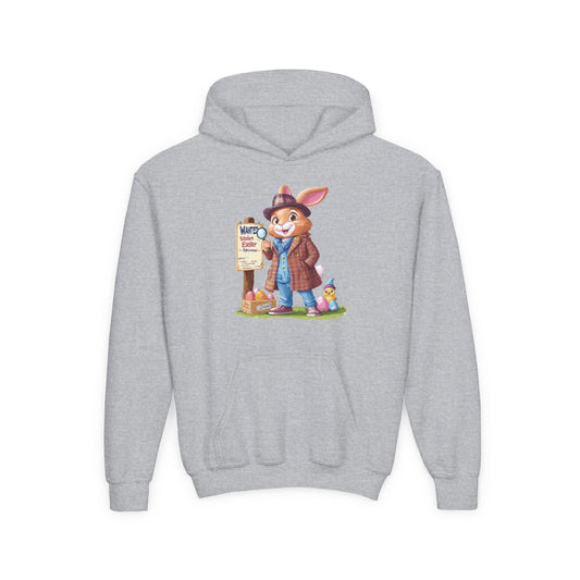Detective Bunny Easter Hoodie for Kids - Fun Egg Hunt Youth Sweatshirt, Cute Spring Holiday Outfit, Cozy Hooded Gift for Boys & Girls