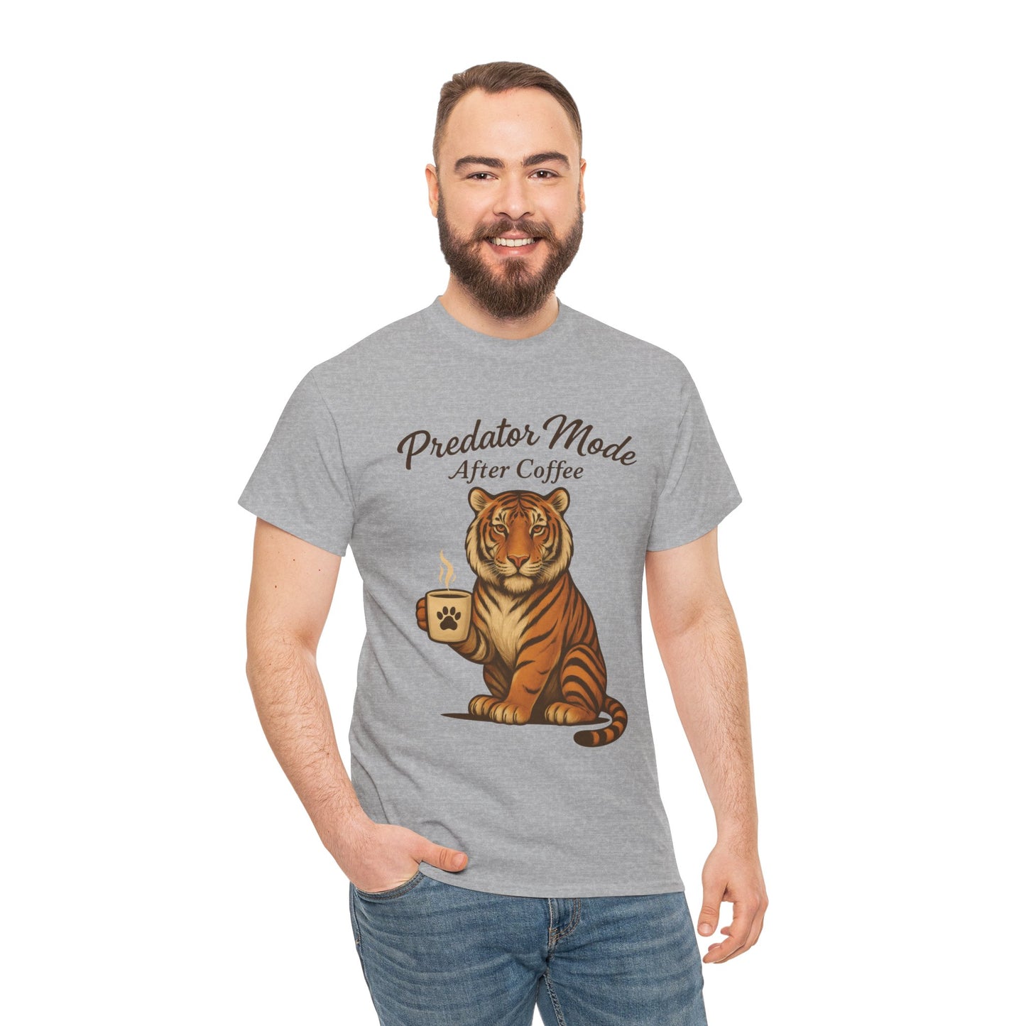 Predator Mode After Coffee Tiger Shirt, Funny Coffee Lover Tee, Mens Caffeine Graphic Tee, Morning Motivation Tiger Shirt,Coffee Addict Gift