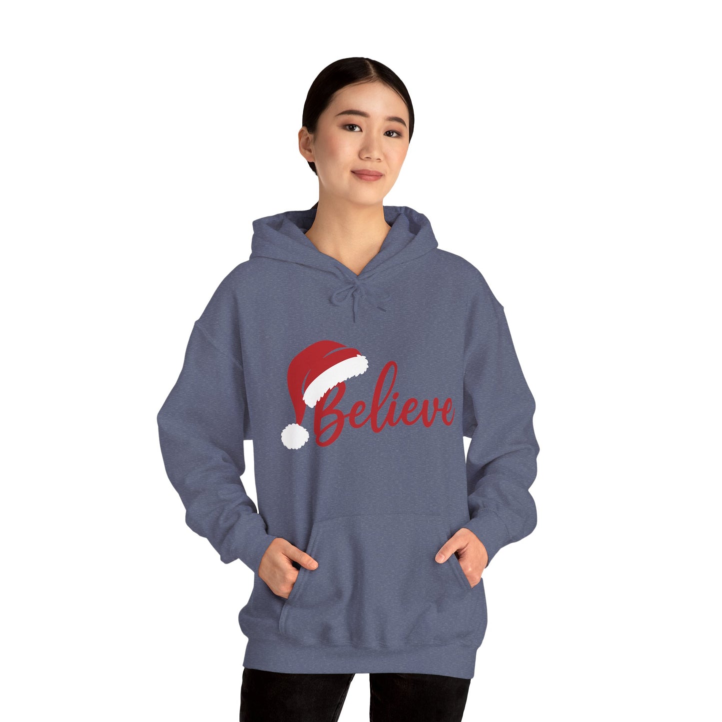 Believe Christmas Women's Hoodie, Minimal Santa Hat Holiday Sweatshirt for Women