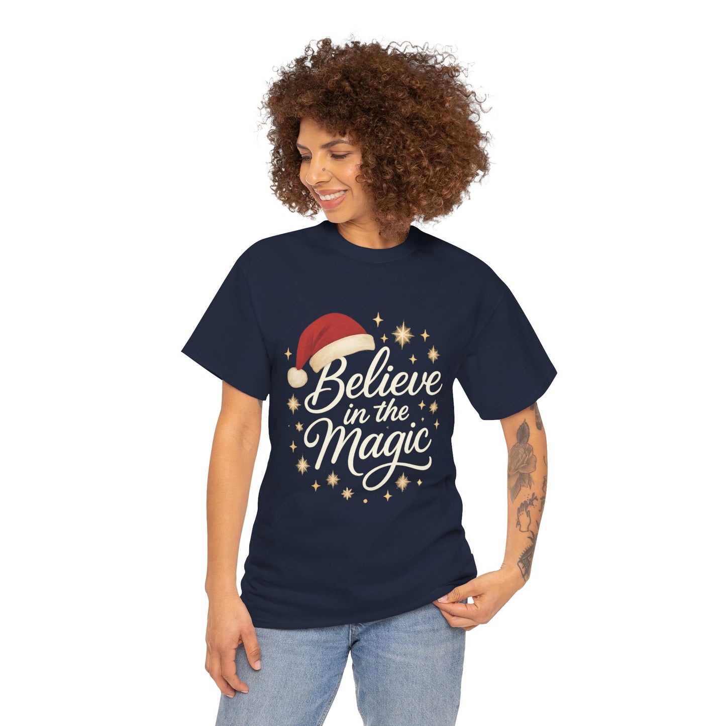 Believe in the Magic Christmas Women's Shirt, Santa Hat Holiday Tee