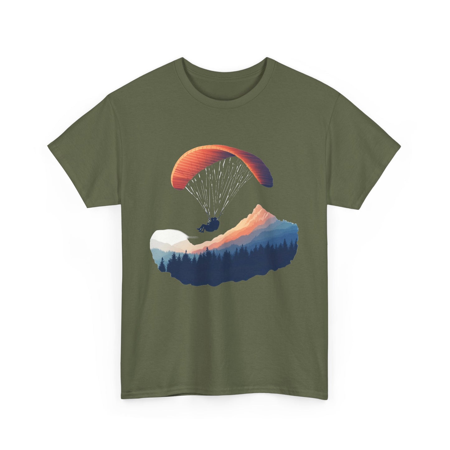 Paragliding Adventure T-Shirt, Mountain Landscape Tee, Nature Travel Lover Shirt, Outdoor Hiking Gift, Unisex Heavy Cotton Tee