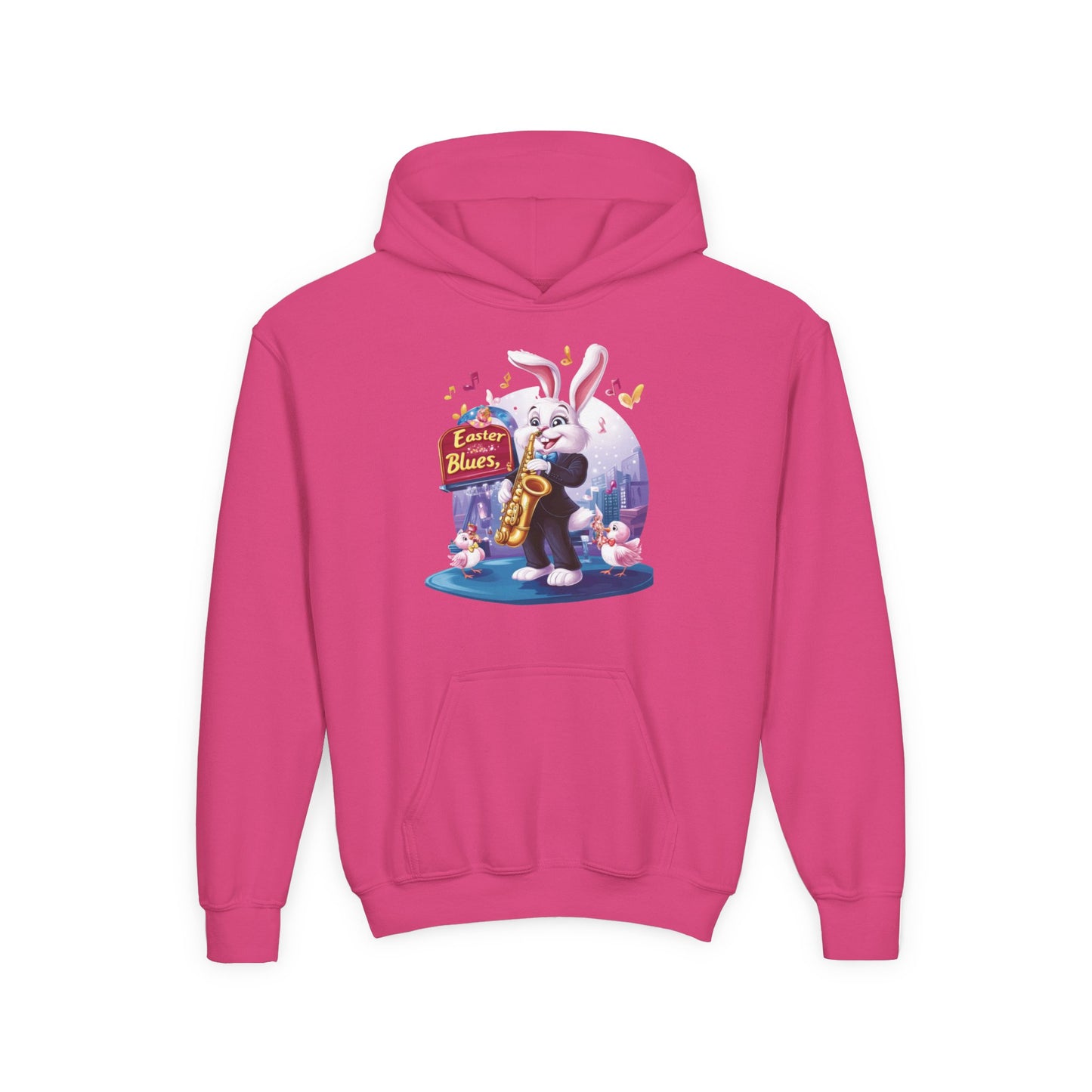 Easter Blues Youth Hoodie, Cute Bunny Sweatshirt, Spring Festival Apparel, Kid's Gift, Music Celebration, Easter Outfit