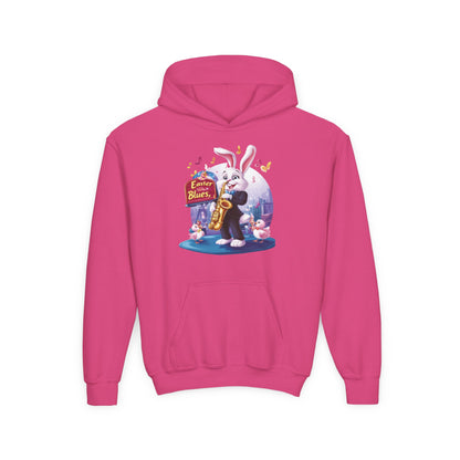 Easter Blues Youth Hoodie, Cute Bunny Sweatshirt, Spring Festival Apparel, Kid's Gift, Music Celebration, Easter Outfit