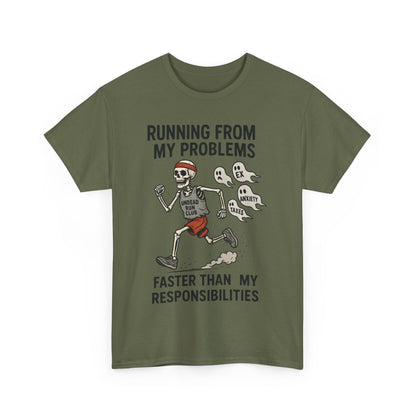 Skeleton Runner Tee for Men, Undead Jogging Club Shirt, Halloween T-Shirt, Gift for Runners, Anxiety Humor Gift