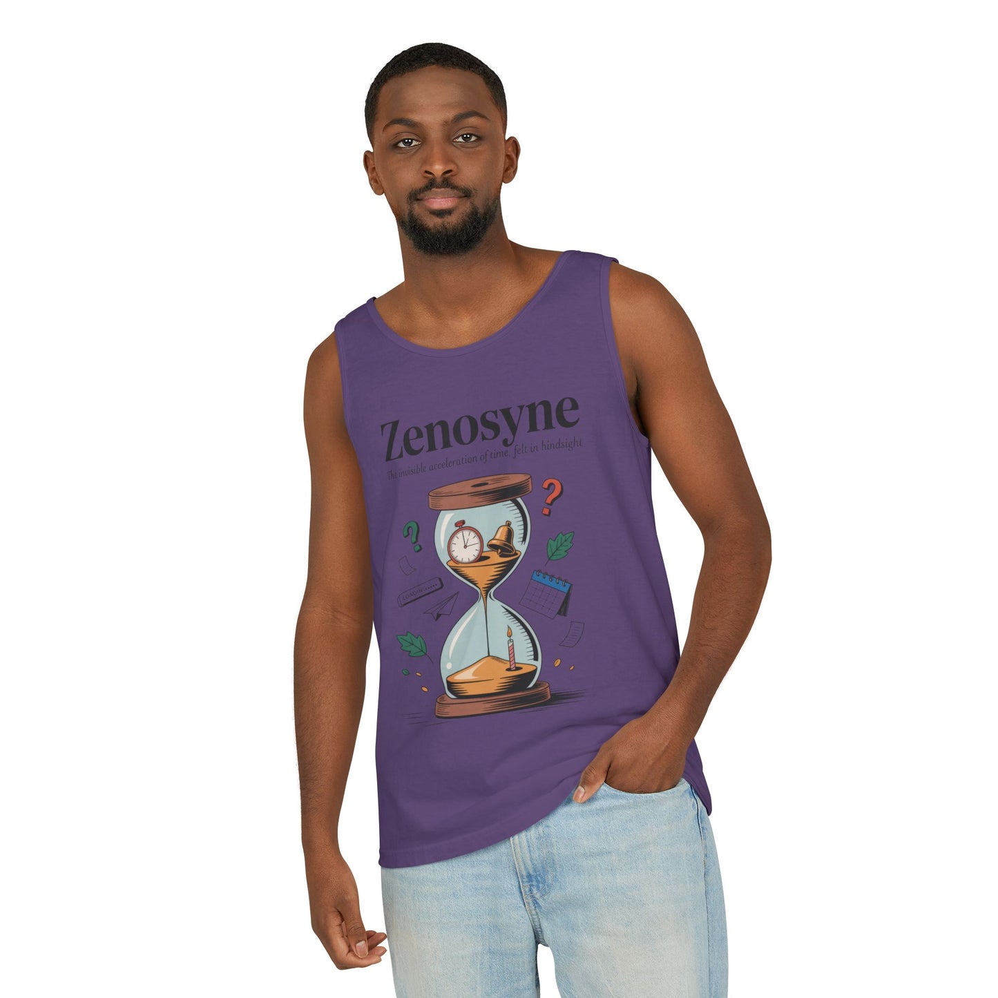 Zenosyne Tank Top, Unisex Garment-Dyed Tee, Time Awareness Gift, Casual Summer Wear, Philosophy Shirt, Unique Everyday Apparel