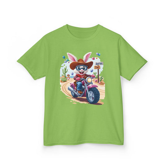 Biker Bunny Kids Tee - Fun Easter Shirt for Boys & Girls, Cute Spring Outfit with Motorcycle Rabbit Heavy Cotton Toddler T-Shirt Bunny Rider