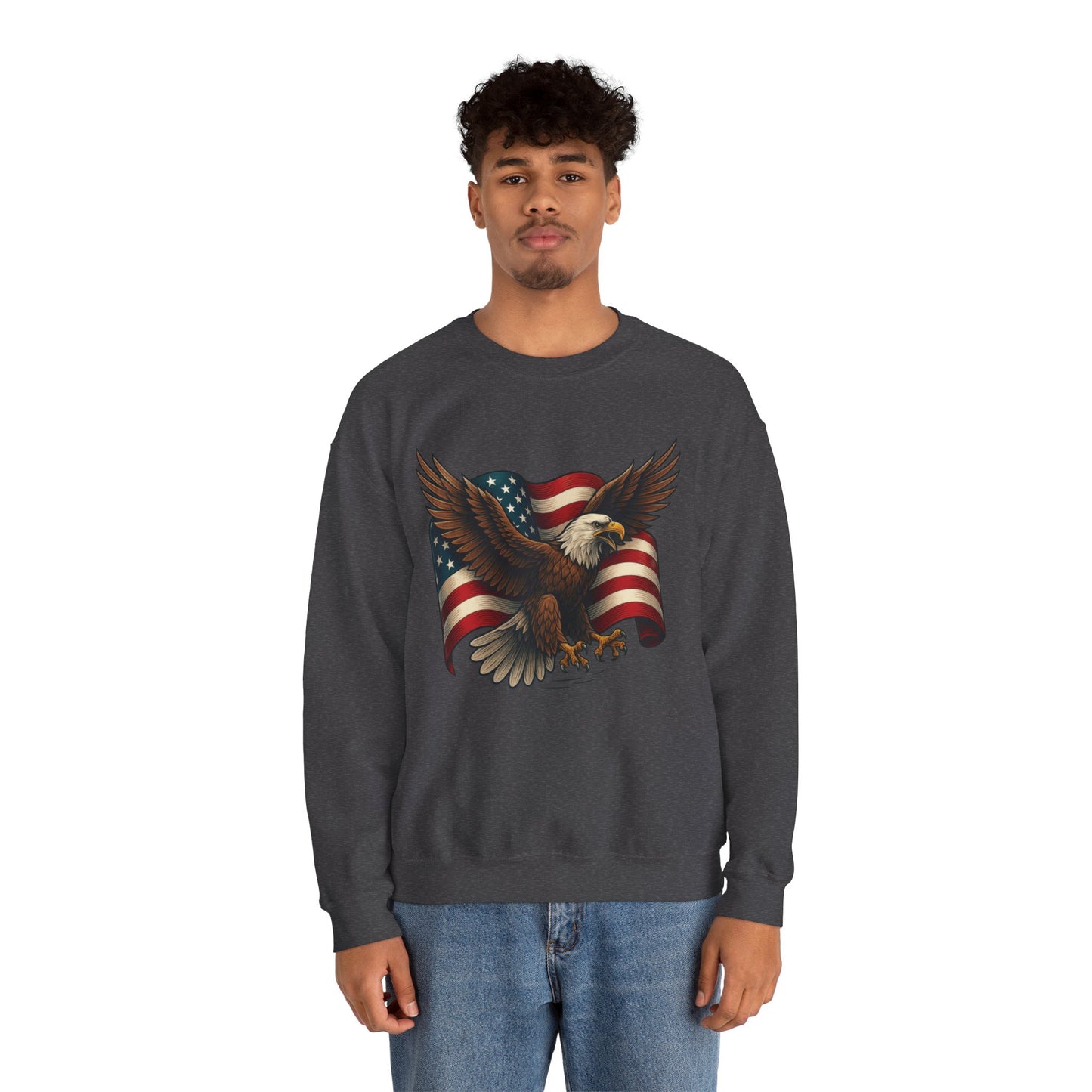 Patriotic Eagle Sweatshirt - Unisex Crewneck, USA Flag Apparel, Memorial Day, Veteran's Day, Independence Day, Gift for Patriots