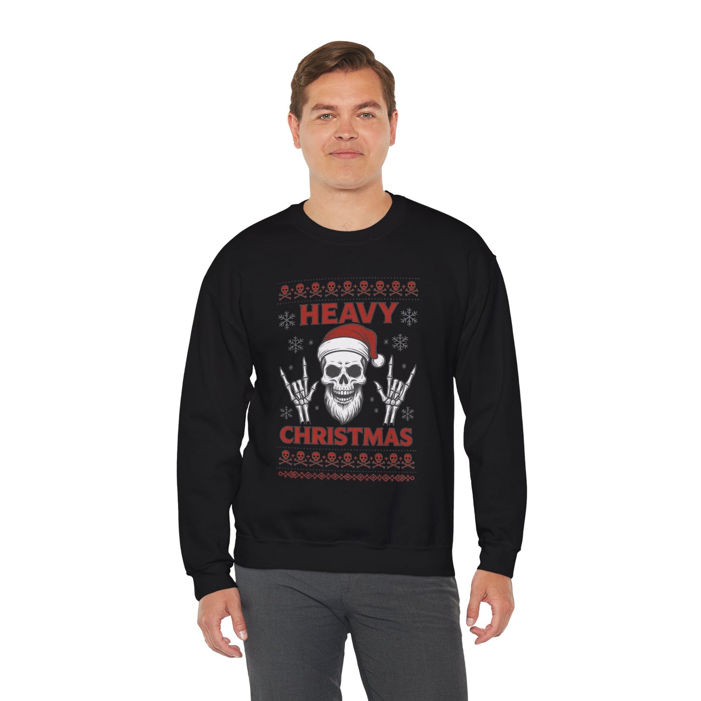 Heavy Christmas Sweatshirt, Metal Santa Skull Holiday Pullover for Men