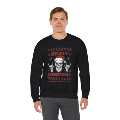 Heavy Christmas Sweatshirt, Metal Santa Skull Holiday Pullover for Men