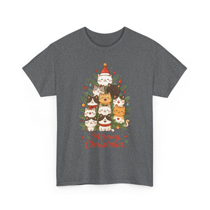 Women's Meowy Christmas Cat T-Shirt, Cute Holiday Kitty Tree Tee