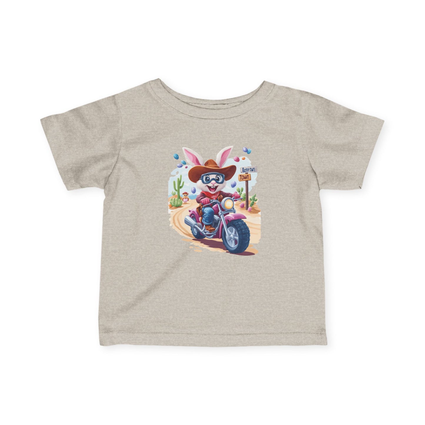 Biker Bunny Baby Tee - Cute Easter Rabbit on Motorcycle Shirt for Infants, Funny Spring Outfit, Gift for 6-24 Month Old Babies