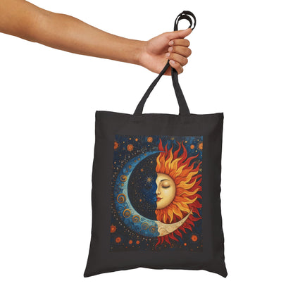 Sun and Moon Cotton Canvas Tote Bag, Eco-Friendly Tote, Boho Chic Bag, Nature Lover Gift, Astrology Tote, Reusable Grocery Bag