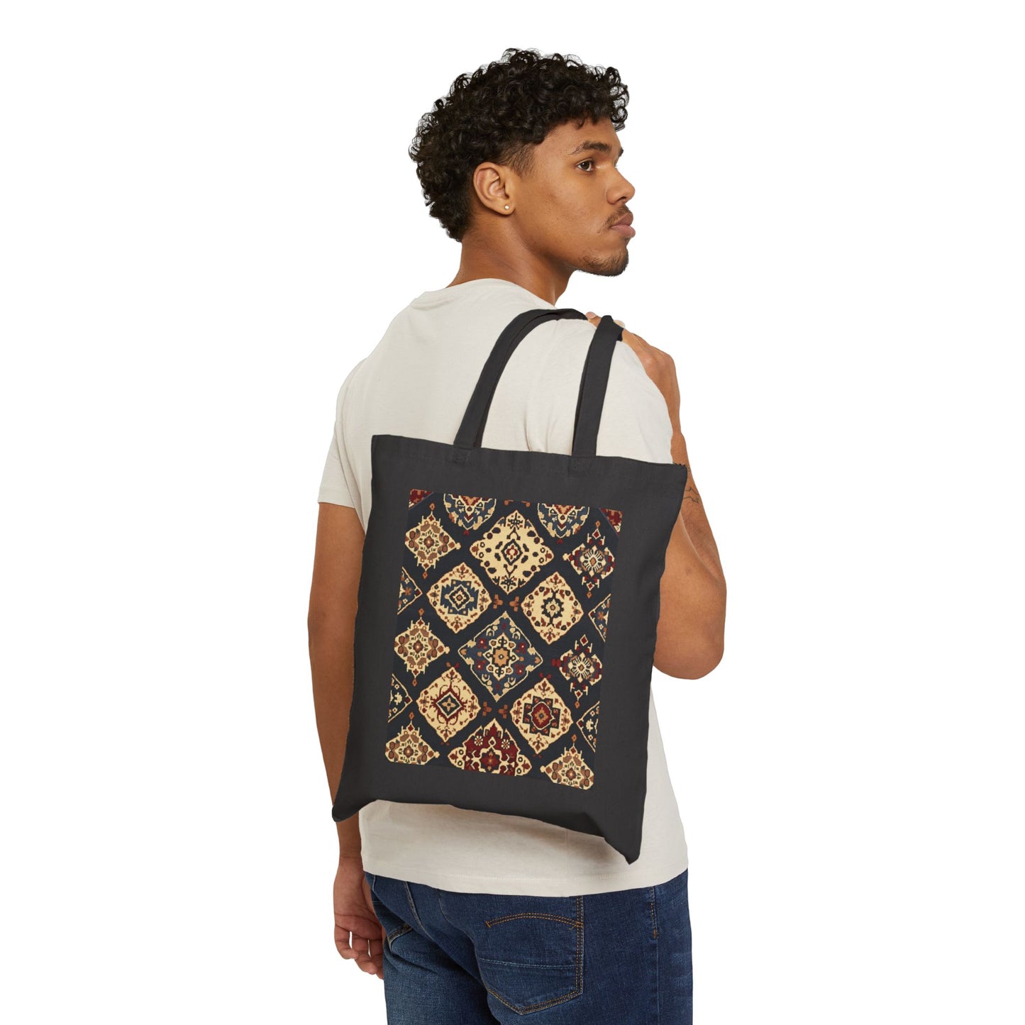 Bohemian Pattern Cotton Canvas Tote Bag, Eco-Friendly Shopping Bag, Art Tote, Beach Bag, Gift for Her, Market Tote