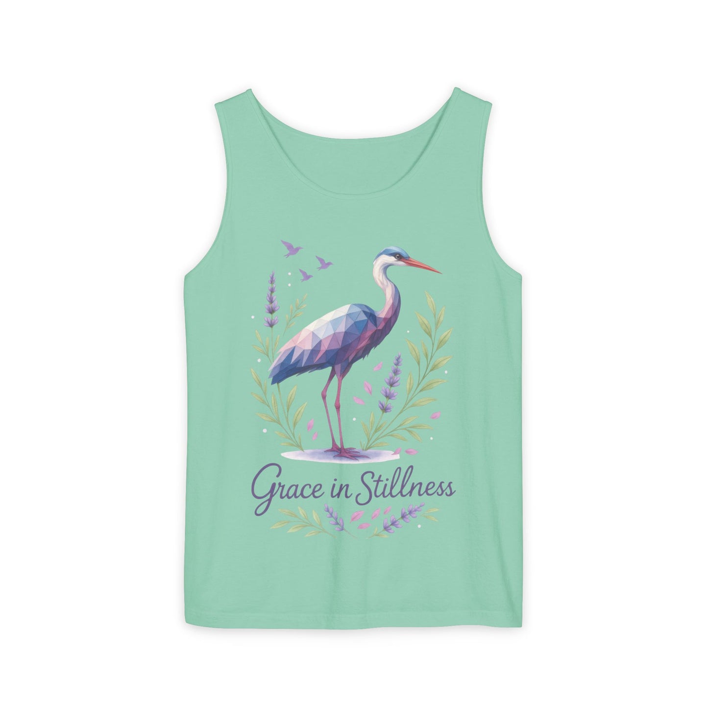 Polygonal Heron Graphic Tank, Womens Artistic Bird Summer Top, Geometric Crane, Bird Lovers Gift, Yoga Shirt, Fitness Apparel, Casual Wear