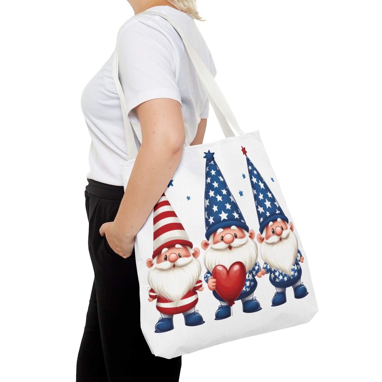 Patriotic Gnome Tote Bag, Stars and Stripes Reusable Grocery Bag, Cute Gnome Summer Bag, Holiday Gift Tote, Eco-Friendly Shopping Bag