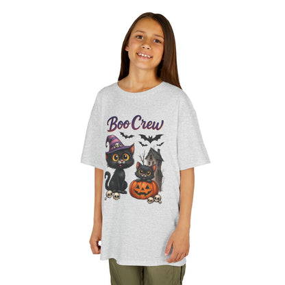 Boo Crew Kids Halloween T-Shirt, Cute Black Cats Pumpkin Design, Fun Spooky Shirt for Girls Boys