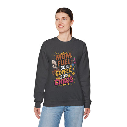 Funny Mom Fuel Sweatshirt, Perfect Gift for Moms, Chaos & Caffeine, Mother's Day Apparel, Funny Tired Mom Life Sweatshirt, Coffee Loving Mom