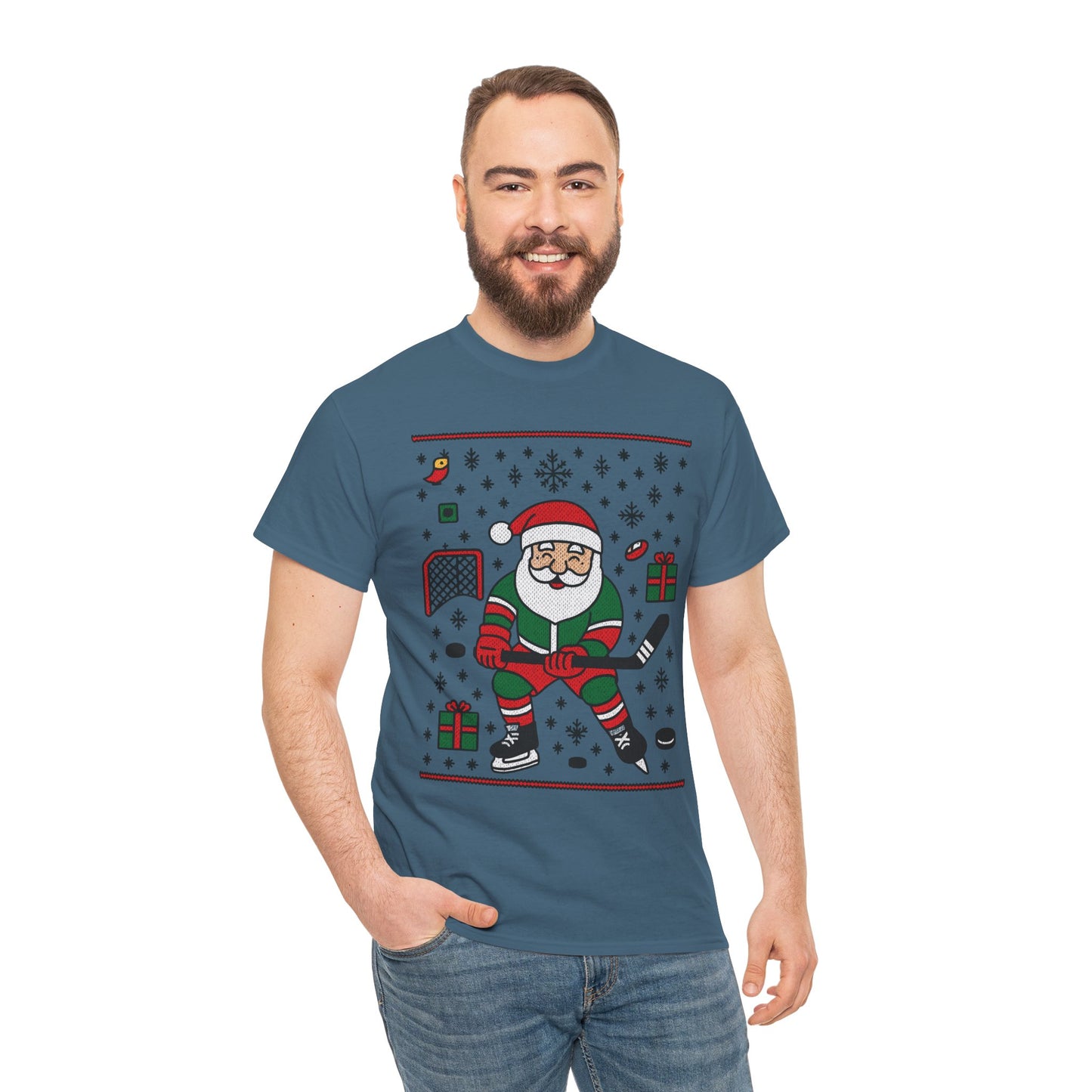 Hockey Santa Men's Christmas T-Shirt, Funny Sports Holiday Tee