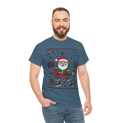 Hockey Santa Men's Christmas T-Shirt, Funny Sports Holiday Tee