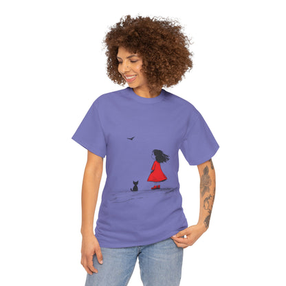 Cat Lover Tee, Cute Graphic T-Shirt, Cat & Girl Design, Gift for Cat Owners, Casual Stylish Unisex Cotton Shirt, Women's Cotton T-Shirt